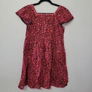 Cat & Jack Girls Square Neck Floral Mini Dress Size XL (14/16) Cotton Reds Pinks